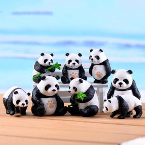 Miniture Fairy Garden Accessories Supplies Resin Panda Figurine Model Toys Pot Bonsai Miniature Garden Terrariums Fairy Garden Animals Kits Items Car Interior Decoration Table Ornaments